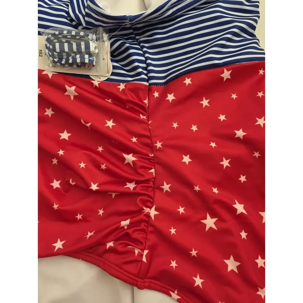 Outdoor Oasis Women's Stars & Stripes One Piece‎ Swimsuit Size 3XL NWT Red Blue